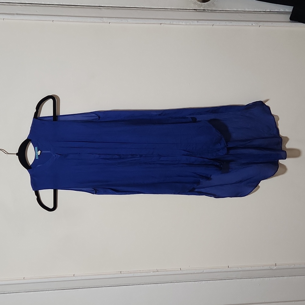 Anthropologie Leifnotes 100% Silk Royal Blue Sheer High Low Top Size 2